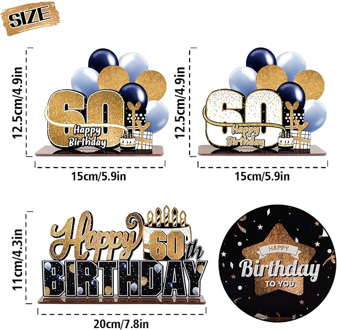 LINGTEER Happy 60th Birthday Gold Acrylic Table Topper Centerpieces Set - Cheers to Sixty Years Old Birthday 60th Bday Party Gift Decorations.