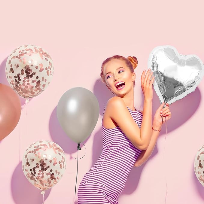 Bachelorettesy 28pc Bachelorette Party Decorations Kit for Bride to Be, Bridal Shower Decorations, Engagement Party – Balloons, Sash, Foil Backdrop Curtain (Rose Gold Silver)