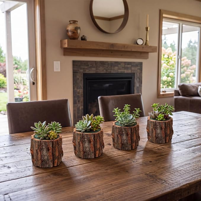 12 Set Wooden Vase for Centerpieces Wedding Flower Table Centerpieces Decor Rustic Bark Stump Bucket Farmhouse Wood Planter Pot for Woodland Party Window Home (Flower Foam,Small)