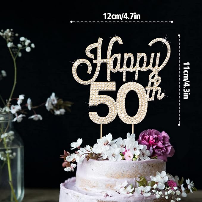 LINGTEER Happy 50th Birthday Gold Rhinestone Cake Topper - Cheers to 50th Birthday Fifty Years Old Anniversary Party Cake Centerpieces Topper Decorations Gift Sign.
