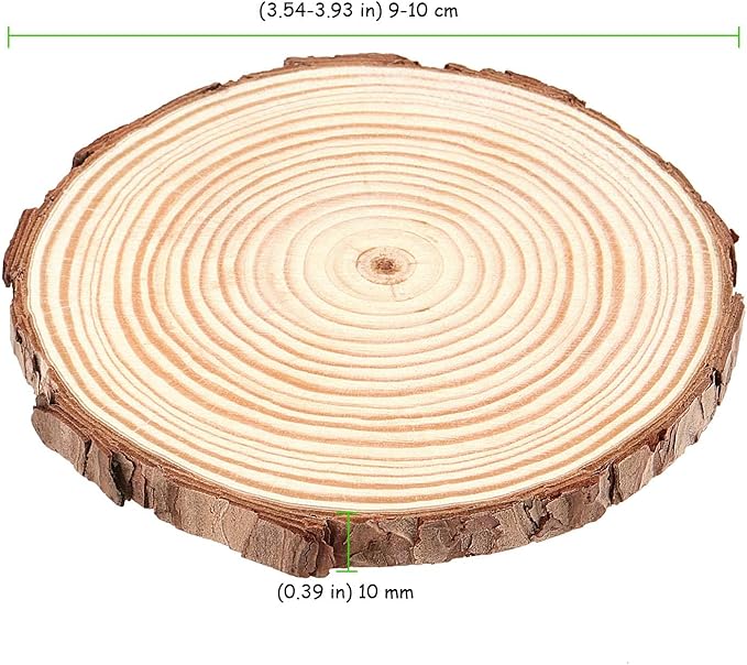 100PCS 3.5-4 Inch Natural Wood Slices, Unfinished Wood Slices 0.4 Inch Thick Wood Rounds Wood Coaster for Crafts, Painting, Ornaments