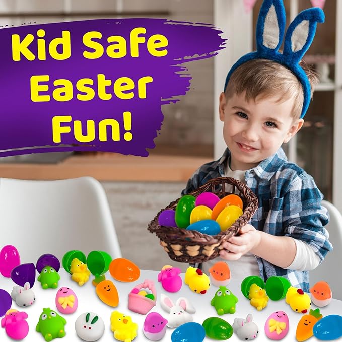stargo 24 Pack Colorful Prefilled Easter Eggs bulk with mochi Squishy Easter toys - Plastic easter Eggs with squshies for Easter Basket stuffers, Easter Gifts, Egg Hunts Party Decorations Goodie Bags