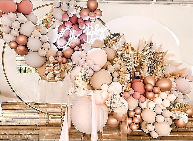 Boho Balloons Garland Arch Kit - Double Stuffed Dusty Rose Pink Rose Gold Cream Peach Apricot Latex Balloon Different Sizes 18 12 10 5In Neutral Ballon for Baby Shower Gender Reveal Party
