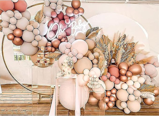 Boho Balloons Garland Arch Kit - Double Stuffed Dusty Rose Pink Rose Gold Cream Peach Apricot Latex Balloon Different Sizes 18 12 10 5In Neutral Ballon for Baby Shower Gender Reveal Party