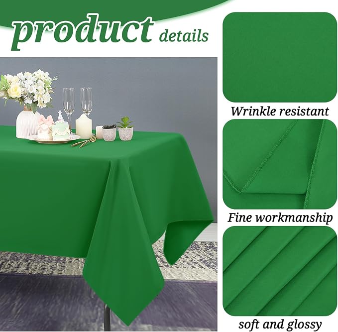 6 Pack Tablecloth 60 x 102 inch Polyester Table Cloth for 6 Foot Rectangle Tables,Stain and Wrinkle Resistant Washable Fabric Table Covers Polyester Green Table Clothes for Wedding,Party,Banquet
