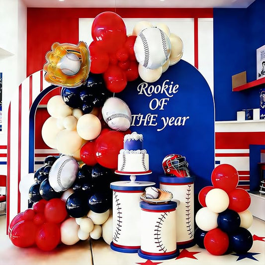 Baseball Balloon Arch Garland Kit - Red Sand White and Blue Balloon Arch Garland Kit Matte Latex Balloons Different Sizes 12 10 5In Ballons for Sport Party Birthday Graduation Baby Shower Decor