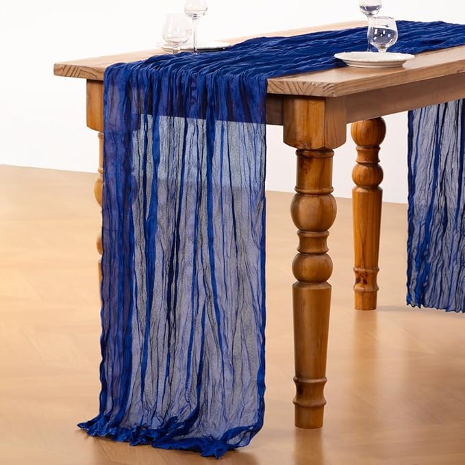 DeZerlor Royal Blue Cheesecloth Table Runner 6 Pack Spring Easter Table Runnerss Boho Gauze 120 Inches Table Decor for Wedding Bridal Baby Shower Parties