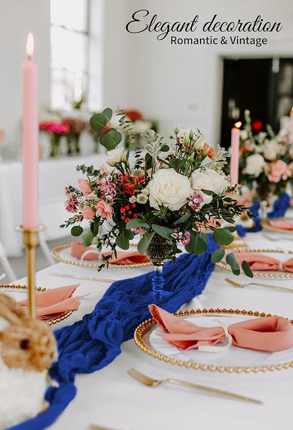 10 Pack Royal Blue Cheesecloth Table Runner 17x108 Inch Semi Sheer Boho Gauze Cheese Cloth Table Runners, for Wedding Bridal Shower Birthday Party Home Decor Garden Farmhouse