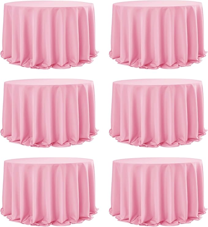 6-Pack Pink Round Tablecloths, 132 Inches, Stain-Resistant Polyester for 6-8 Ft Round Tables - Washable Table Covers for Weddings, Banquets, Birthday Parties, Events