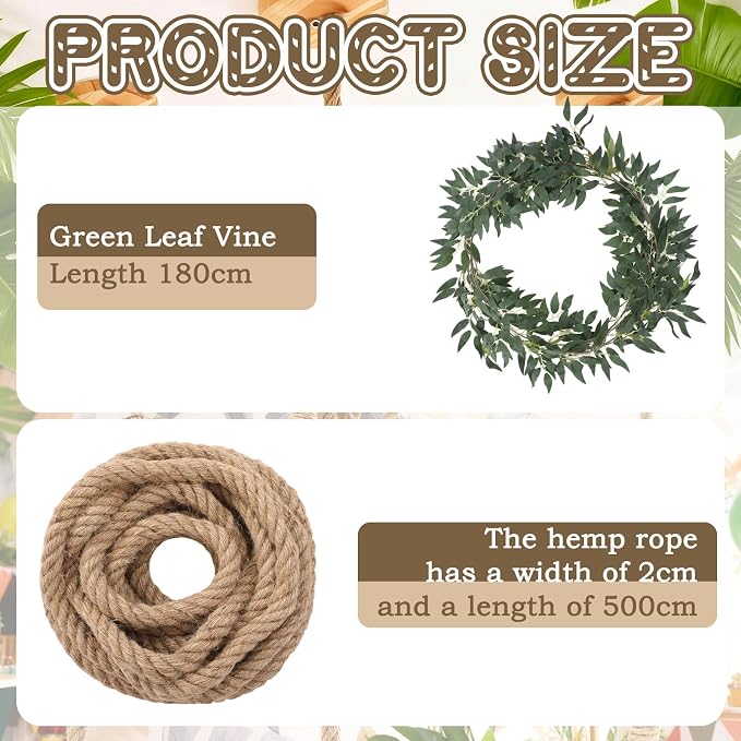 Suncalla Jungle Theme Party Decoration Jungle Vines Safari Leaf 6 ft Artificial Rattans Ivy Fake Vines Fake Leaves with Hemp Rope for Indoor Outdoor Forest Party Props Decor (Monkey Not Included)
