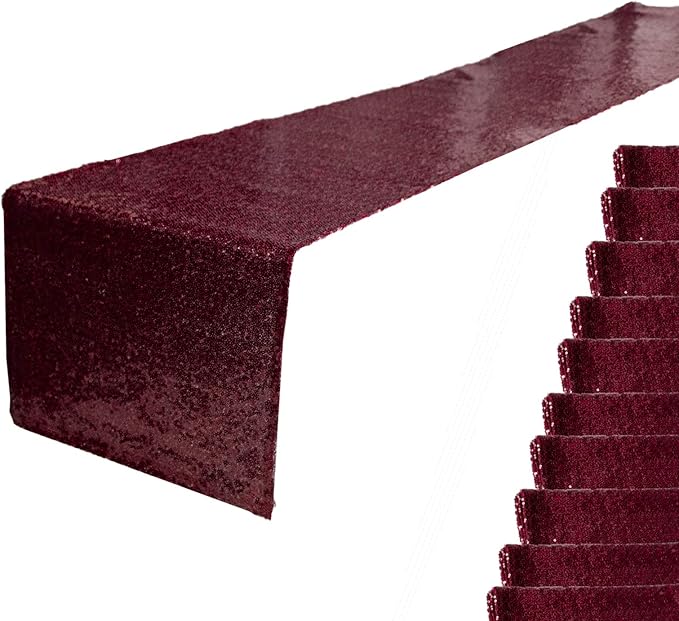 JYFLZQ Burgundy Sequin Table Runner 12" x 108" Pack of 10 Glitter Sequin Fabric Table Linens - Sparkly Runners for Wedding & Birthday Party Decor