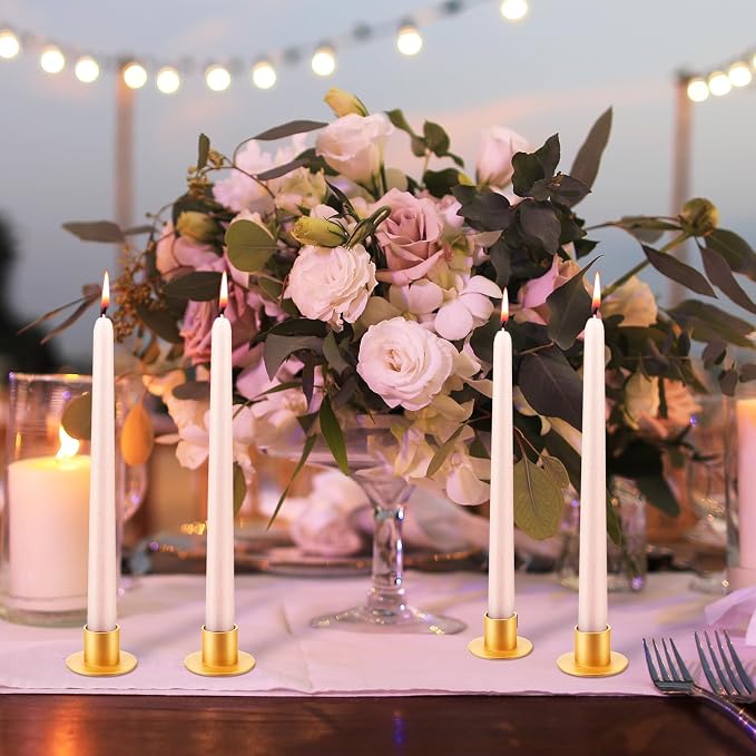 48 Pcs Gold Metal Taper Candle Holders Bulk for Wedding Pillar Candles Taper Candlesticks Holders Centerpieces Short Candle Stick Dinner Decor for Party Anniversary Dinning Table Gift (48, Gold)