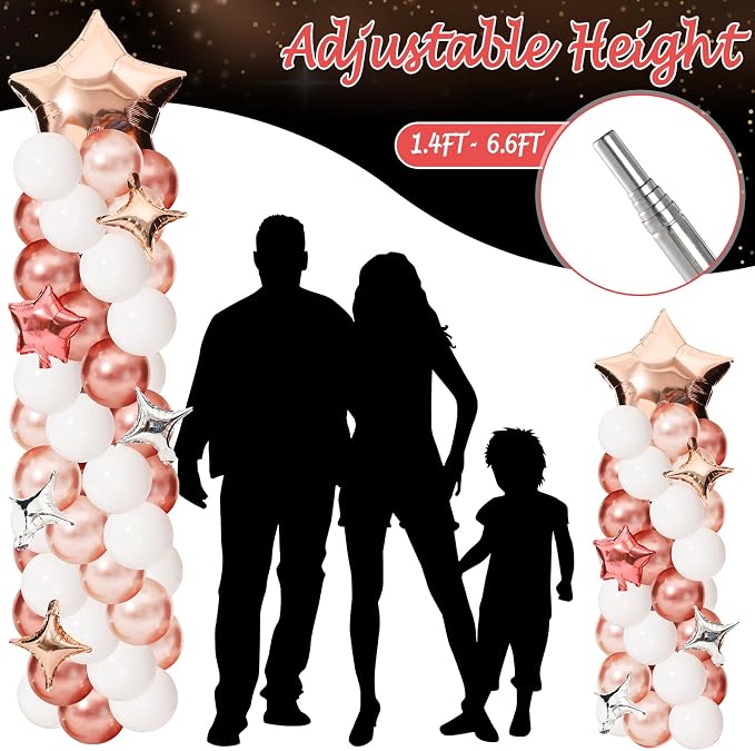 Gejoy 110 Pcs Champagne Rose Gold Balloons Column Stand Kit Adjustable Tower Stand from 1.4 to 6.6 ft with Bases for Back to School Wedding Birthday Baby Shower Party