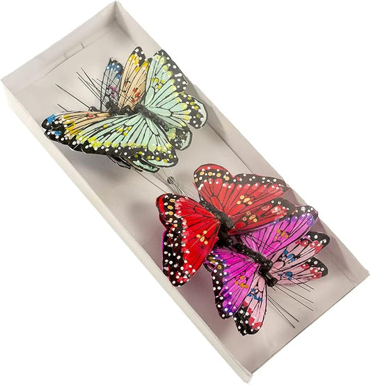 Berfutall- Feather Monarch Butterfly Decorations Set of 12 On Wire Party Spring Home Decor Floral