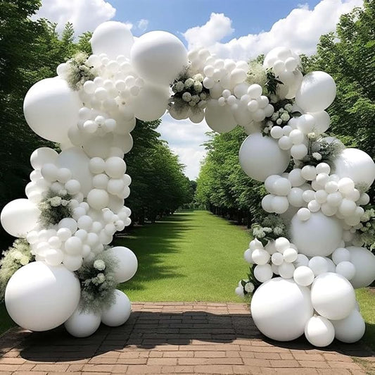 White Balloon Arch Garland Kit Double Stuffed White Balloons Different Sizes Latex for Birthday Baby Shower Wedding Bridal Shower Valentine's Day Engagement Anniversary Party Decorations