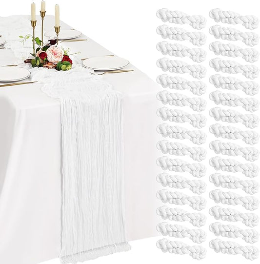 30 Pack Cheesecloth Table Runner 10FT White Table Runner Boho Gauze Cheese Cloth Table Runners Long Rustic Sheer Table Decorations for Wedding Party Baby Bridal Shower Birthday Holiday Home