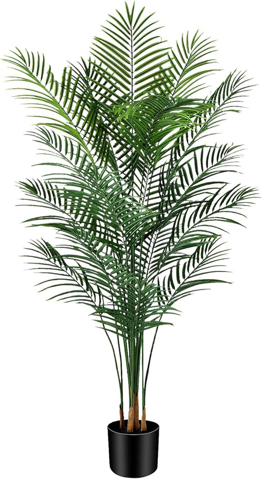 7ft Artificial Palm Tree Outdoor, Large Fake Tropical Areca Palm with 18 Trunks, Tall Faux Floor Plants for Indoor Living Rooms Offices Bedroom Home Decor