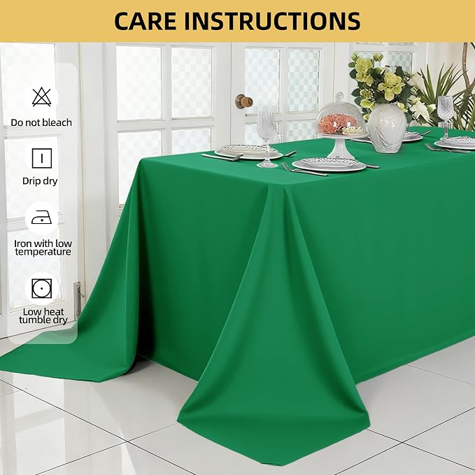 6-Pack 90x132 inch Forest Green Table Cloths, Solid Stain and Wrinkle Resistant Oblong Tablecloth, Premium Plain Weave Polyester Fabric Rectangle Table Linen Covers for Hotel, Wedding