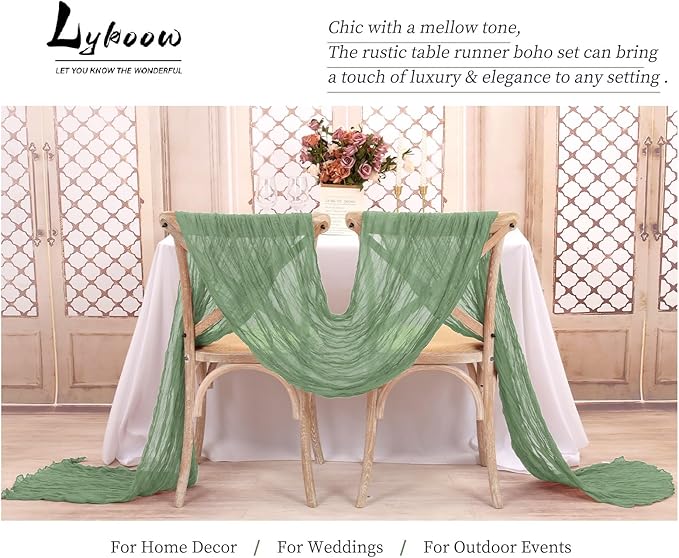 24 Packs Sage Green Table Runner, Charming Cheesecloth Table Runner 17 x 108inch, Gauze Boho Wedding Decoration Rustic Sheer Fabric Cheese Cloth Table Runners for Wedding Party Bridal Shower