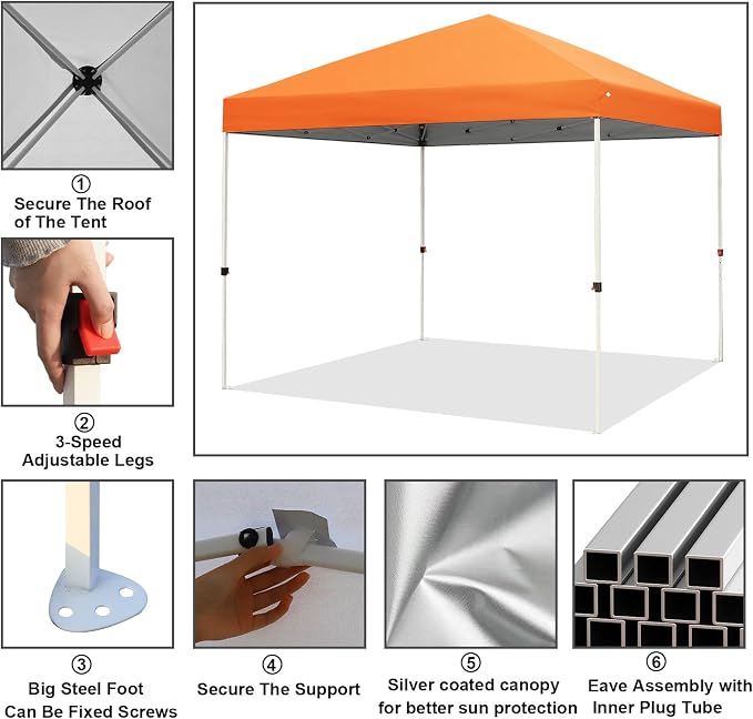 Northroad 10x10ft Pop Up Canopy, Popup Outdoor Canopy Tent with Wheeled Carrying Bag,Portable Gazebo Shelter for Patio,Deck,Garden,Beach