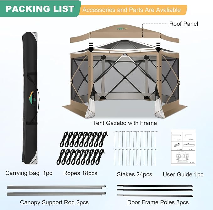 COBIZI 12x12 FT Pop Up Canopy Extendable Tent, Gazebos On Clearance with Removable Roof,Screened in Gazebo,Screen Tents Portable carpas para Patio for Outdoor Camping,Backyard, Garden,Khaki(Upgraded)