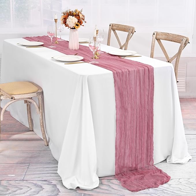 10 Pack Dusty Rose Table Runner 10Ft Cheesecloth Table Runner Boho Gauze Table Runners Romantic Long Sheer Fabric Cheese Cloth Table Runners for Wedding Party Bridal Shower(Dusty Rose)