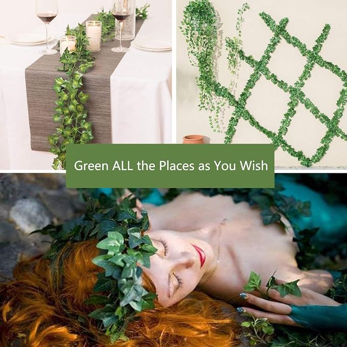 Comtelek 252 FT Artificial Ivy 36 Pack Ivy Vine Garland Ivy Leaves Greenery Garlands Clip Hanging Fake Leaf Plants Faux Green Flowers Decor Home Kitchen Garden Office Wedding Wall