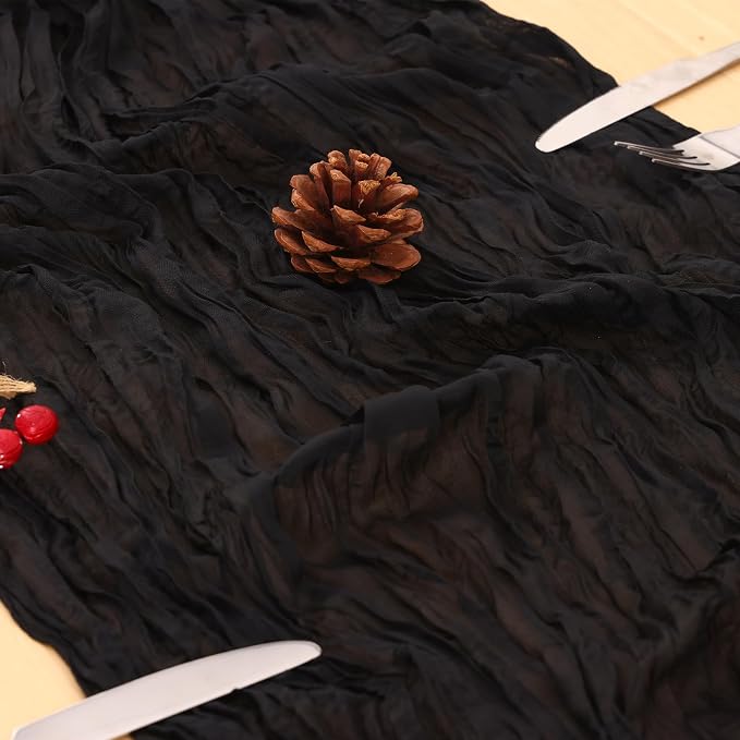6 Pack Black Cheesecloth Table Runner 120 Inch 10FT Cheese Cloth Runners for Baby Shower, Banquet, Theme Party, Football Theme