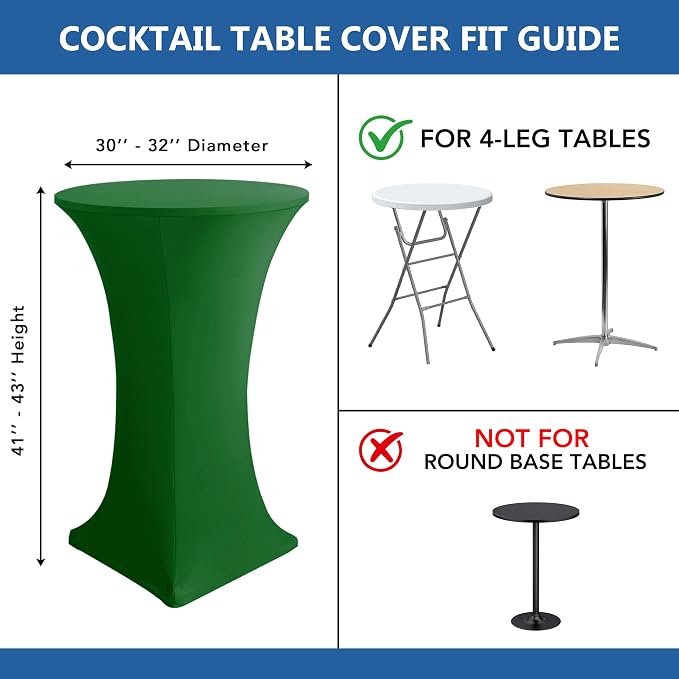 Cocktail Table Covers-Spandex Round High Top Table Cloth 6 Pack 32x43 Inch-Green Stretch Fitted Christmas Tablecloth for Pub Bistro Highboy Party Event Banquet Height Folding Satnding Tables