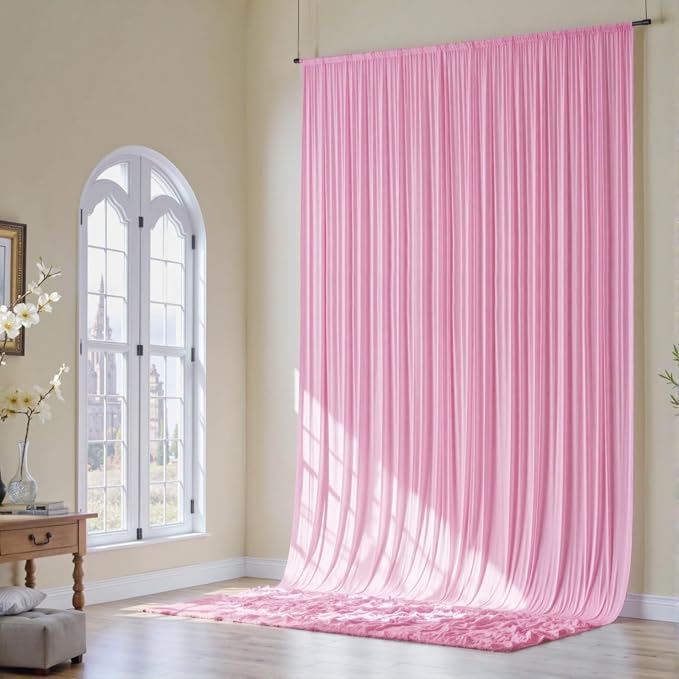20x16ft Baby Pink Backdrop Curtain for Party, 4 Panels Wrinkle Free 16 Foot Long Polyester Photo Backdrop Drapes Photography Background for Wedding Birthday Gathing