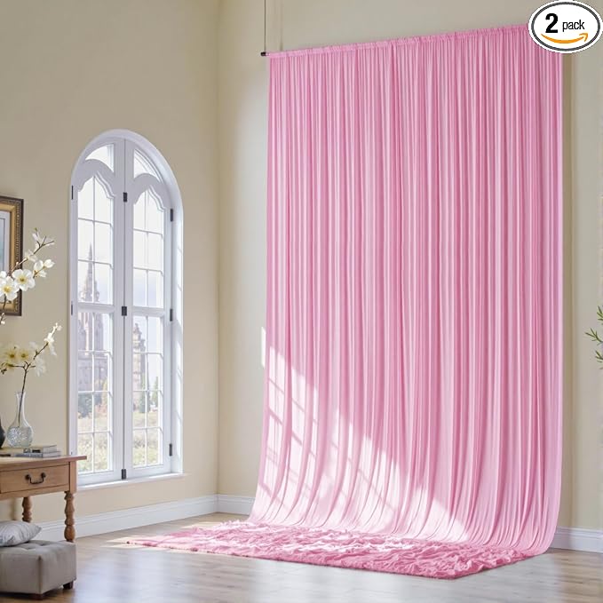 10x16ft Baby Pink Backdrop Curtain for Party, 2 Panels Wrinkle Free 16 Foot Long Polyester Photo Backdrop Drapes Photography Background for Wedding Birthday Gathing