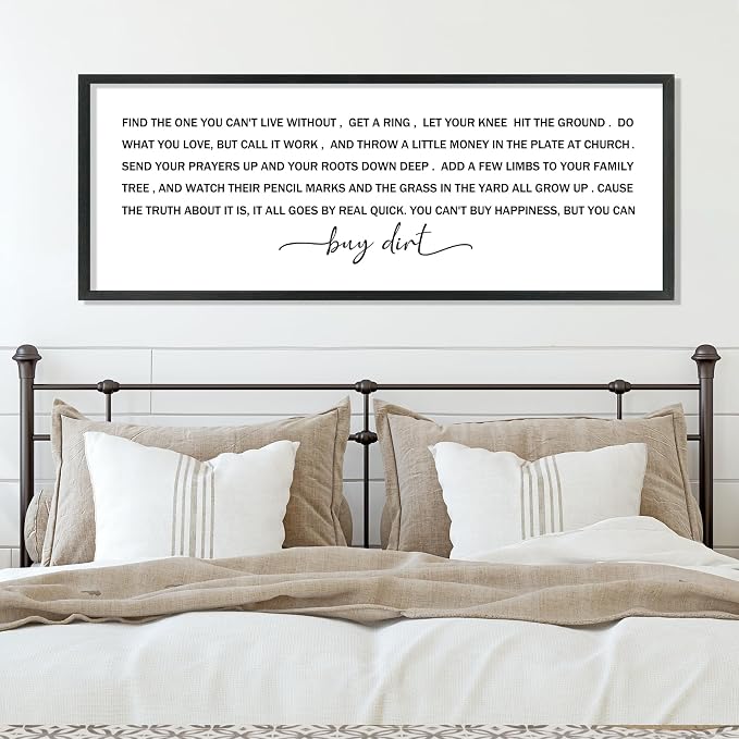 Buy Dirt Sign Wall Decor Song Lyrics Wall Art You Cant Buy Happiness Signs | 40x15 Inch Farmhouse Rustic Black Wood Framed, Large Ideal for Living Room Kitchen Bedroom Entryway Hallway, Ready to Hang
