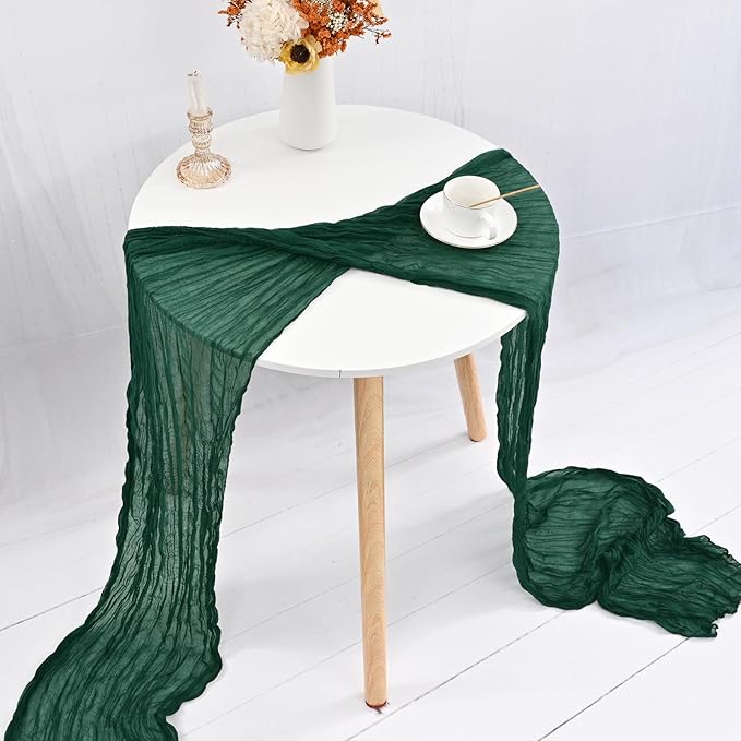 24 Pack Forest Green Cheesecloth Table Runner ,10FT Cheese Cloth Table Runner for Wedding Decor, 20x120inch Rustic Boho Gauze Table Runners for Christmas Wedding Party Bridal Shower