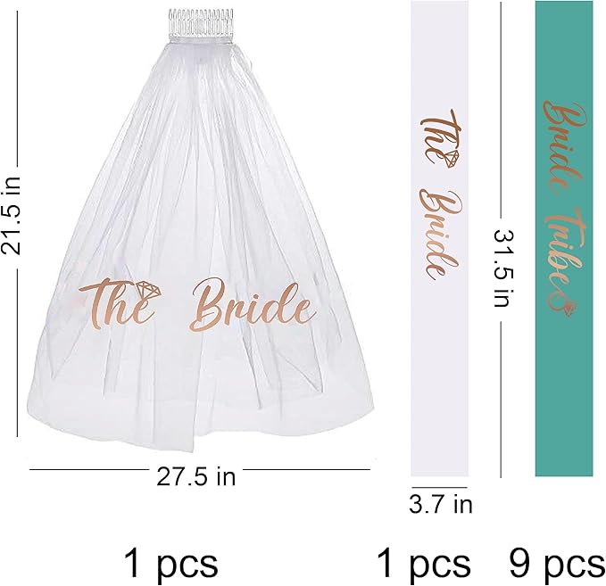 PartyGifts&beyond Bachelorette Party Favors Bride to Be Sash and Veil Set Bachelorette Sashes Bridal Shower Gifts Bride Tribe Sash (Green, 11pcs)