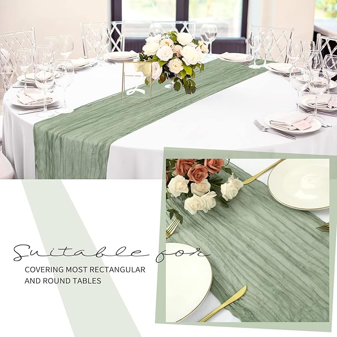 24 Pack Cheesecloth Table Runner 20 x 120 inch Cheese Cloth Table Runner Bulk,Romantic Boho Sheer Gauze Fabric Table Runners for Wedding Reception,Party,Bridal Shower Table Decor(Sage Green)