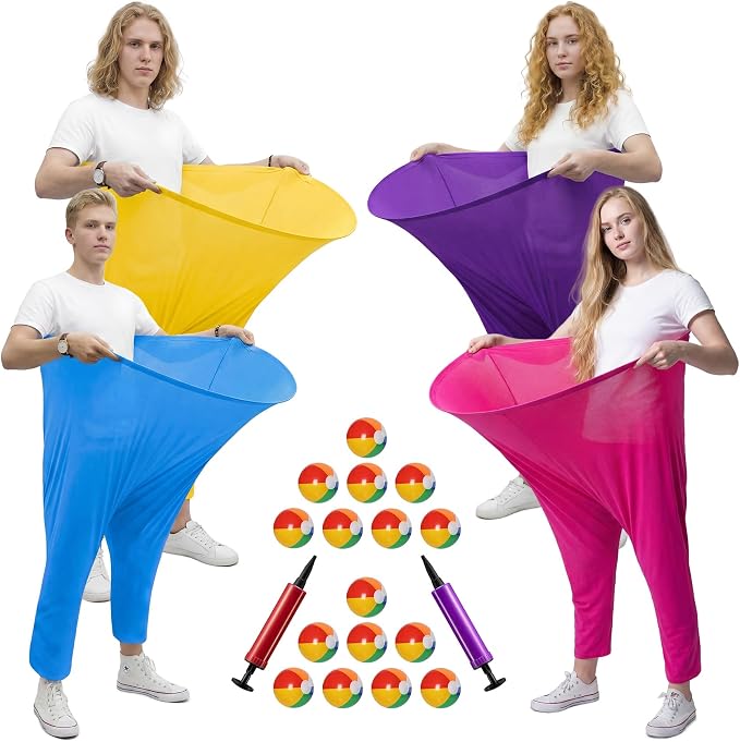 Granny Pants Party Game Set for 8+ Players, 4-Color Team Backyard Yard Games with 16 Bouncy Balls & 2 Pumps – Funny Outdoor Field Day Tossing Games for Adults Kids Family Reunion BBQ Brithday Party