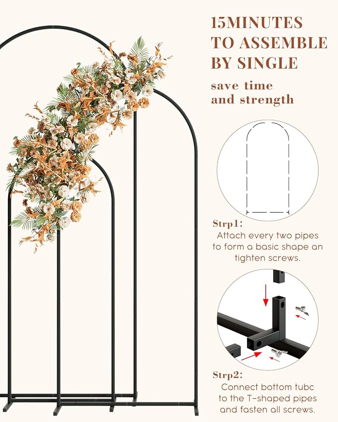 Wedding Arch, Metal Arch Backdrop Stand, Balloon Arch Stand Wedding Frame for Ceremony Decoration (Black, 6FT, 5FT, 4FT Arch Backdrop)