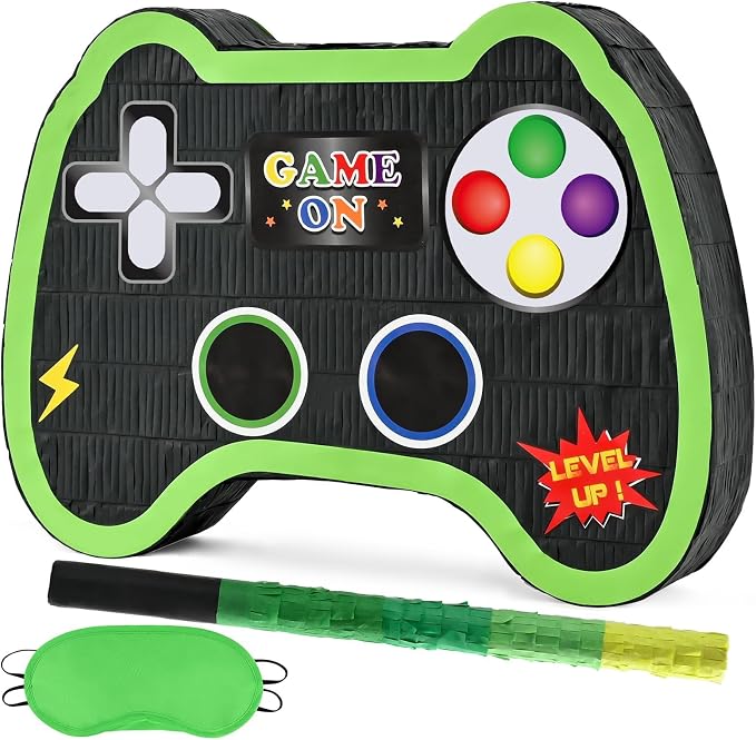 WERNNSAI Video Game Controller Piñata - Game Party Supplies Piñata Bundle with Blindfold and Bat for Boys Kids Gaming Theme Birthday Party Game Carnival Activity Decorations (15.7" x 12.2" x 3.1")