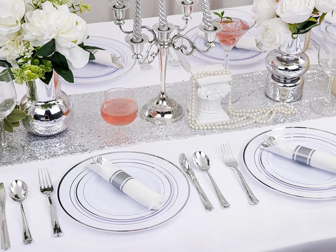 Supernal Pre Rolled Silver Plastic Silverware Set of 30 Wrapped Cutlery,Heavy Duty Disposable Wrapped Cutlery Set for Business Banquets, Weddings, Mother's Day,Graduations & 2026 Events