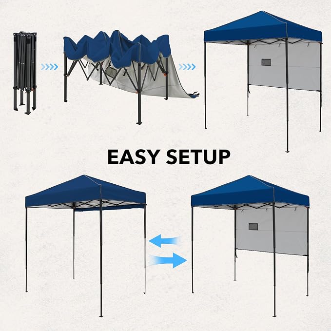6x4 Pop Up Canopy Tent with Half Wall Panel, Instant Portable Beach Canopy, Outdoor Tent with Carry Bag for Camping, Sports, Tailgating, Events, Dark Blue