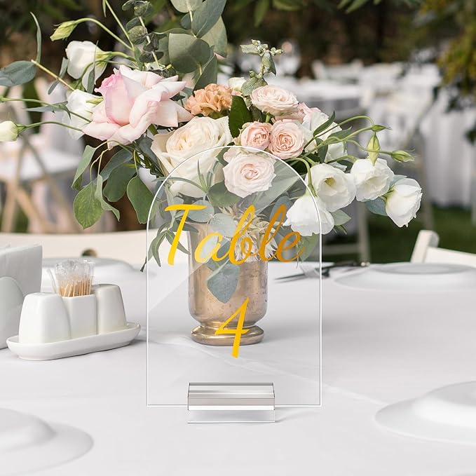 Qunclay 40 Pack 5 x 7 Inch Gold Acrylic Wedding Table Number 1-40 Clear Table Stand with Numbers Calligraphy Number Holders Signs for Wedding Reception Birthday Party Decorations