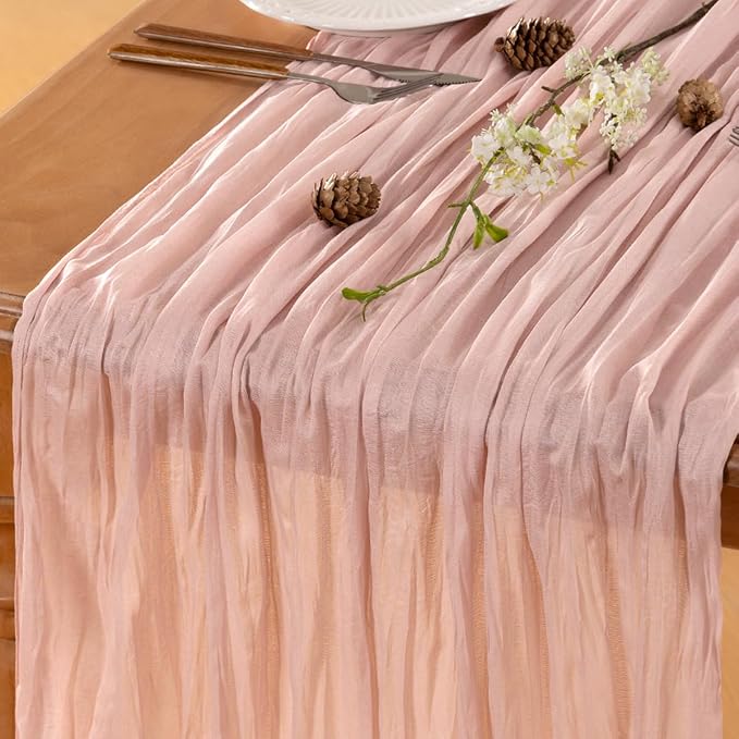 LINXTAR Dusty Pink Table Runner Cheesecloth Table Runner 4 Pack 10FT Rustic Spring Easter Table Runner 35 x 122 Inches Boho Decoration for Home Wedding Baby Shower Birthday Party