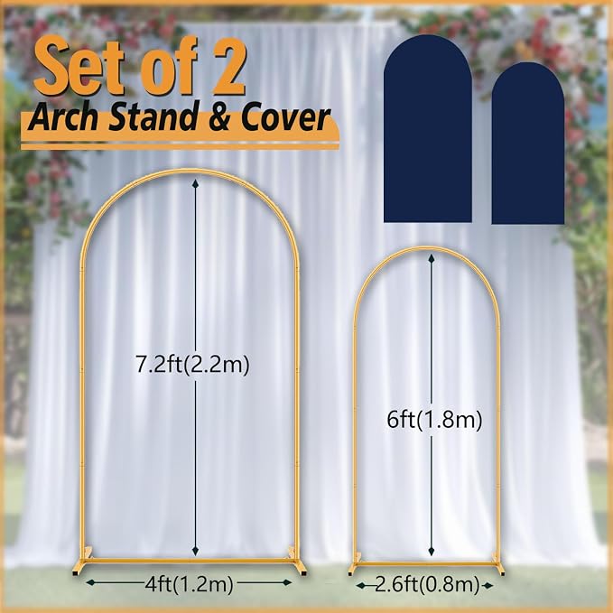 Arch Backdrop Stand and Cover Set (7.2ft,6ft) Birthday Party Wedding Ceremony Bridal Baby Shower Event Decor Gender Reveal (Navy Blue, 7.2Ft+6Ft)