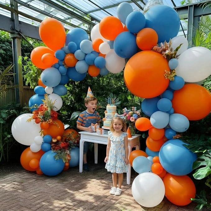 Dusty Blue White Balloon Arch, Double Stuffed Burnt Orange White Blue Balloon Garland Kit Latex Balloons for Neutral Baby Shower Birthday Bridal Shower Wedding Graduation Summer Party Decor