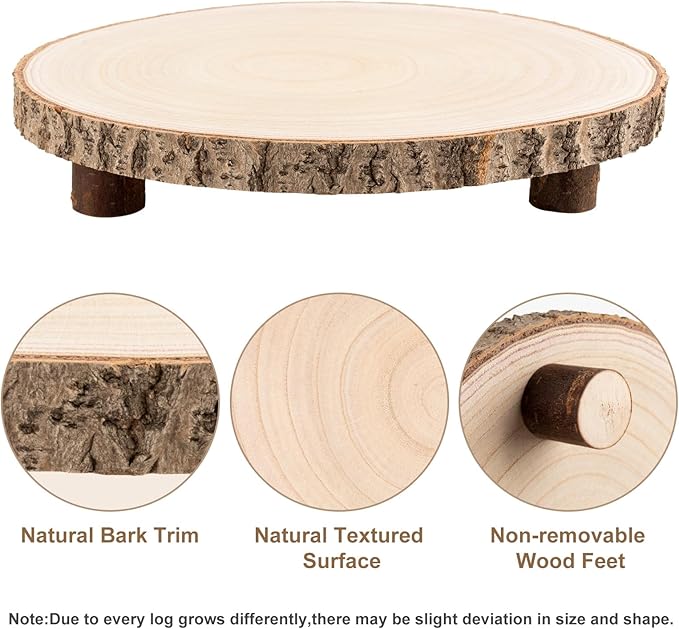 Ruizhihu Wood Cake Stand, 10-11 Inch Wood Slice With Legs, Rustic Slice Cake Stand, for Wedding Table Centerpieces, Woodlandthemed Parties, Event, Birthday Party