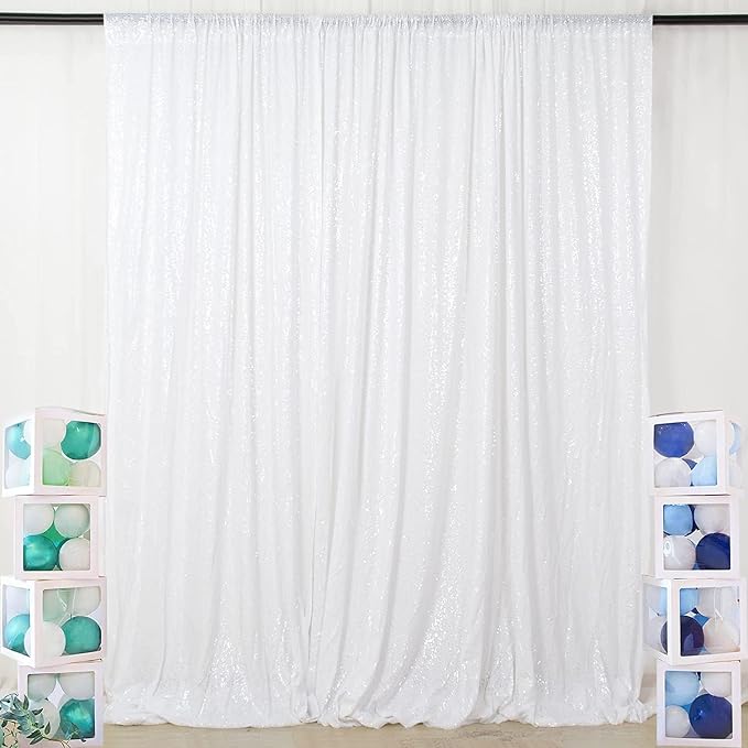 Poise3EHome White Sequin Backdrop, 10Ft x 10Ft Glitter Photography Background Curtains, Sequence Drapes for Party Baby Shower Wedding Birthday Christmas Thanksgiving Halloween Decoration