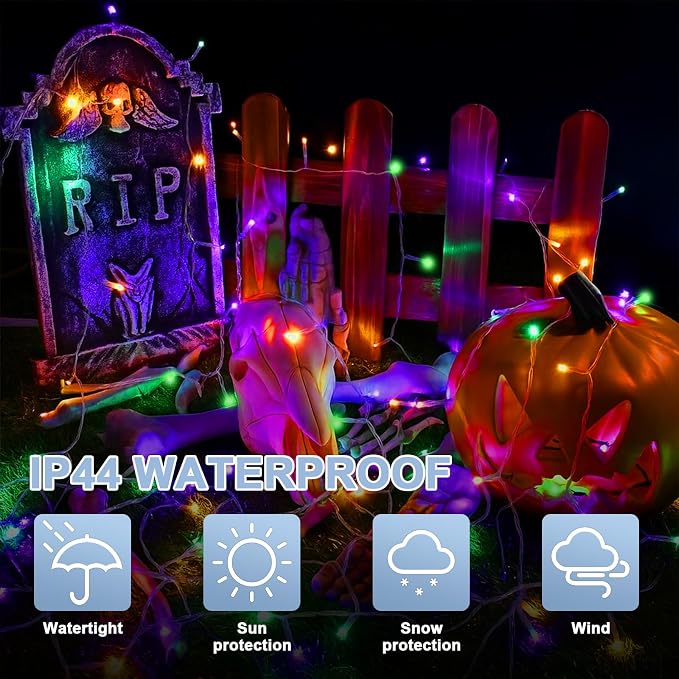 LAMPHOME 66ft Halloween Decorative Mini Lights, 200 LED Transparent Wire Fairy Starry String Lights Plug in, 16 Lighting Modes for Halloween Outdoor Party Decoration (Orange/Purple/Green)