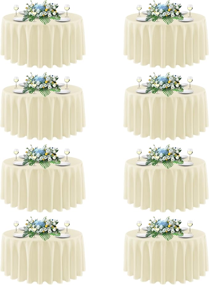 sancua Round Tablecloth 90 Inch Diameter, 8 Pack - Circle Polyester Fabric Table Cloth for Wedding Party Reception Banquet Birthday, Washable Formal Table Cover (Fit 30-72 Inch Tables), Beige