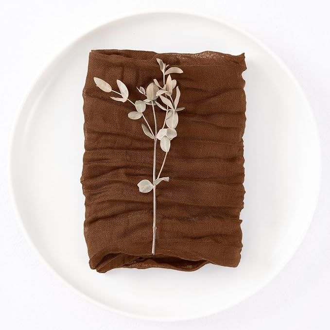 DeZerlor 20 Pack Brown Cheesecloth Napkins Tan Spring Cloth Napkins Set of 20 Marron Dinner Napkins Bulk 21x21 Inches for Wedding Bridal Shower Baby Shower Parties