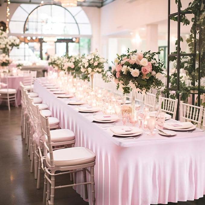 6 Packs Baby Pink Spandex Table Clothes for 6FT Rectangle Tables, Wrinkle Free Fitted Table Cover for Event, Wedding, Banquet & Parties
